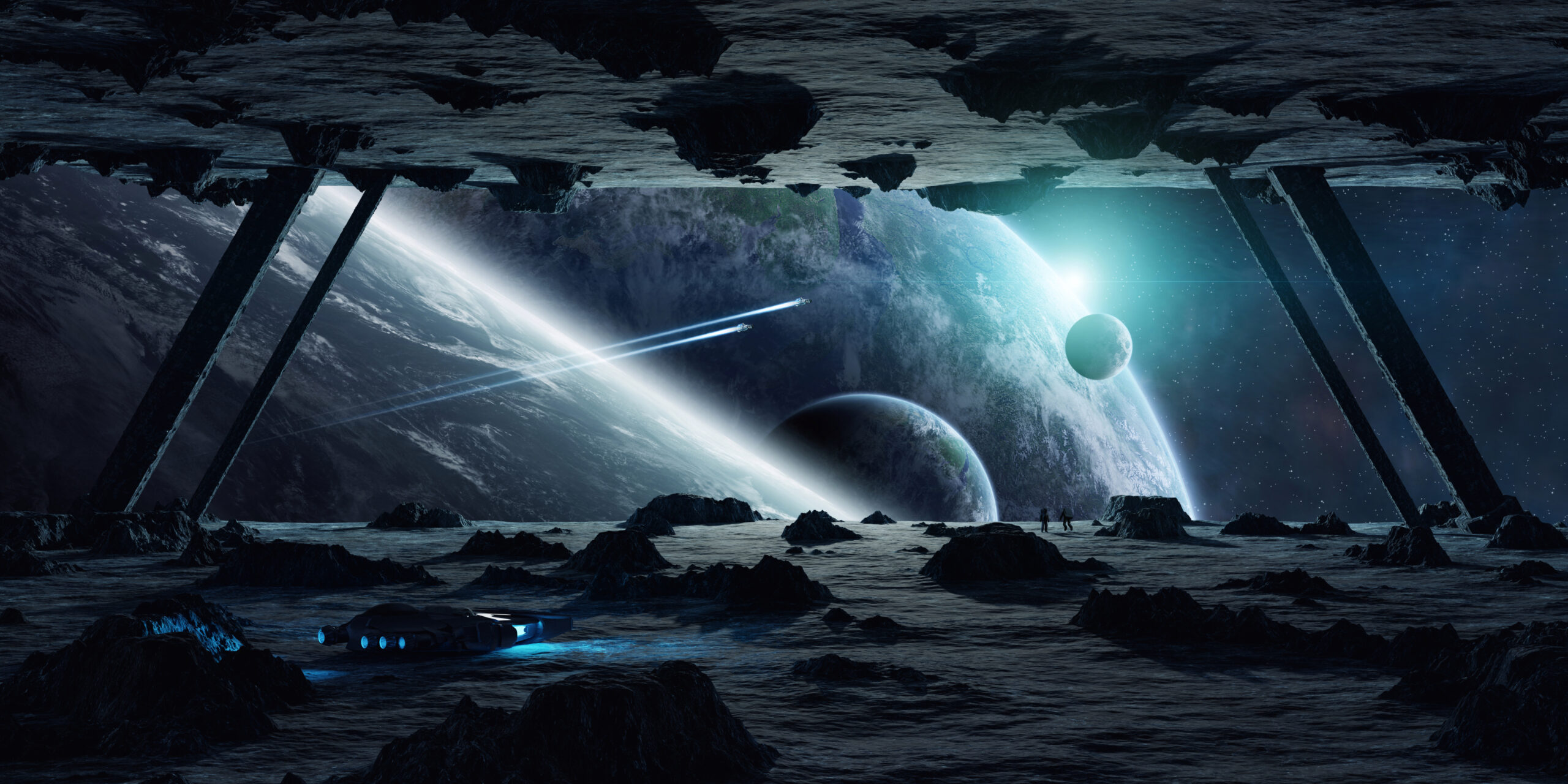 Header banner, Space view with two ships speeding by